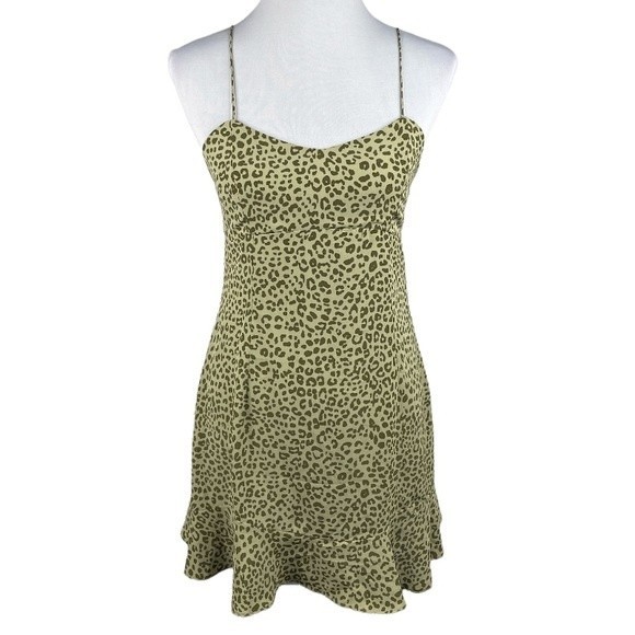 Zara Animal Print Spaghetti Strap Dress Olive Green Size Medium - Picture 1 of 10